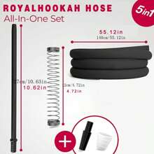 6 英尺可洗硅胶水烟软管，11.3 英寸铝制烟嘴 + 55.12 英寸硅胶管，优质水烟配件（黑色） - 均碼 - 查看 3