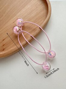 1pair Girls' Ponytail Holder With Beads & Shiny Balls Hair Tie & Headband, For Christmas - Pink - View 2