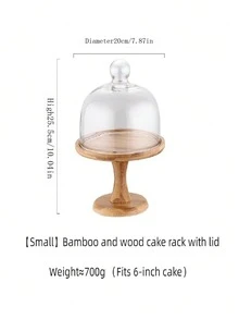 Birthday Cake Display Stand With Cover, Dessert Table With Dome Lid, Pastry Tray For Tea Party Tasting With Plate And Cover - Bamboo Tall Cake Pan - View 5