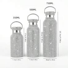 A Pink Rhinestone Coated Bottle In 350ml, 500ml, And 750ml With Stainless Steel Strap. Available In Various Capacities & Handmade With Rhinestone. Suitable For Traveling, Outdoor, Home Use, Sports And As Gifts. Water Bottle Back To School
