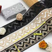 1入組帶有軟骨骼的款式刺繡飾邊,寬5.2公分,長900公分,尼龍蕾絲面料,適用於內衣、婚紗、裁縫等 - 黑色拼金 - 查看 5