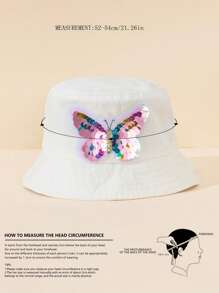 1 Stück Mädchen Neu Pailletten Schmetterling Fischerhut, Frühling/Sommer Kinder Sonnenhut Baby winddichter einstellbarer Fischerhut