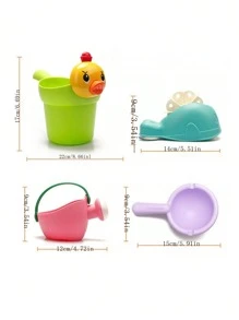 4 cái/bộ Trẻ em Cao su mềm Đồ chơi tắm Bịnh tưới nước Và bờ biển Gầu múc Đối với Con trai Và Cô gái - Nhiều màu - Xem 5