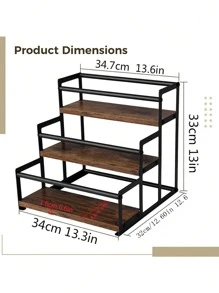 3-Tier Coffee Syrup Rack Organizer, 12 Bottles Coffee Syrup Holder, Kitchen Countertop Condiment Holder, Wine Display Rack, Metal Storage Rack With Wooden Board, Suitable For Coffee Bar, Cafe, Restaurant Kitchen For Sauces, Syrups, Wines. - Black - View 2