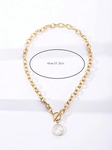 1pc Gold Hoop Chain Necklace With Round Pearl Pendant, Thick Chain Choker Style Kids Necklace, Minimalist 18K Gold Plated Jewelry - Yellow Gold - View 4