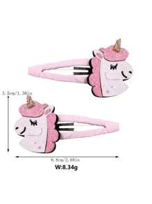 2入組獨角獸閃閃發光聚酯纖維包裹髮夾套裝,適用於女孩的日常髮飾 - 彩色 - 查看 2