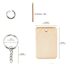 60pcs Blank Wooden Keychain Rectangle Wooden Keychain Tags, Ideal For Personalizing Key Chains, Engraving DIY Tags For Key Crafts; 60 Wood Sheets + 60 Key Rings + 60  Ropes - Brown - View 6