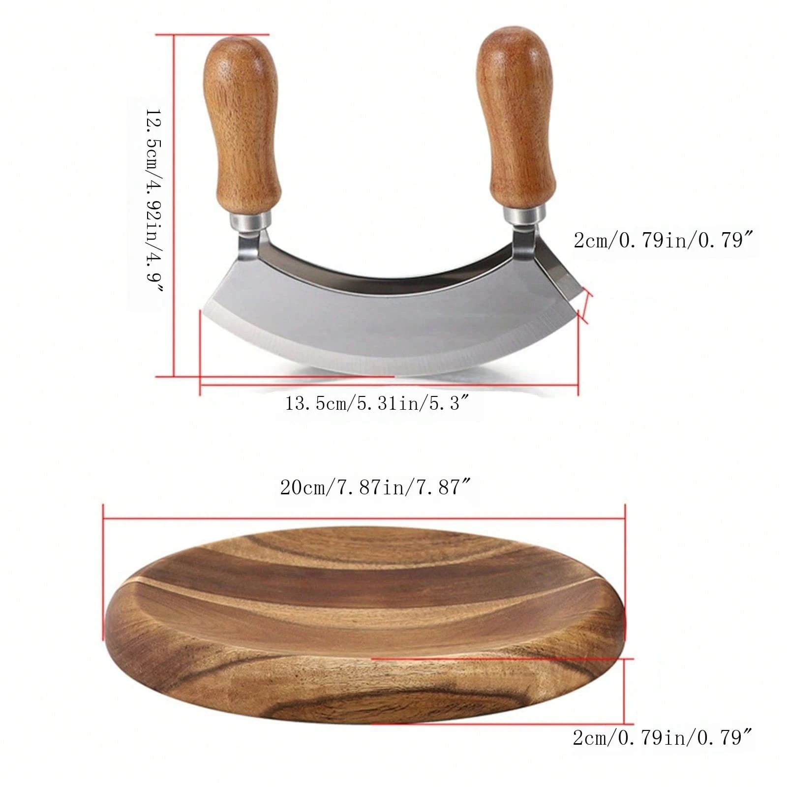 Knife And Round Cutting Board Double Blade Chopping Knife Pizza