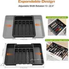 1入組餐具收納盒-可擴展廚房抽屜收納盒，可調節餐具收納盒，刀叉收納盒，多用途廚房收納盒和儲物解決方案，黑色 - 黑色 - 查看 3