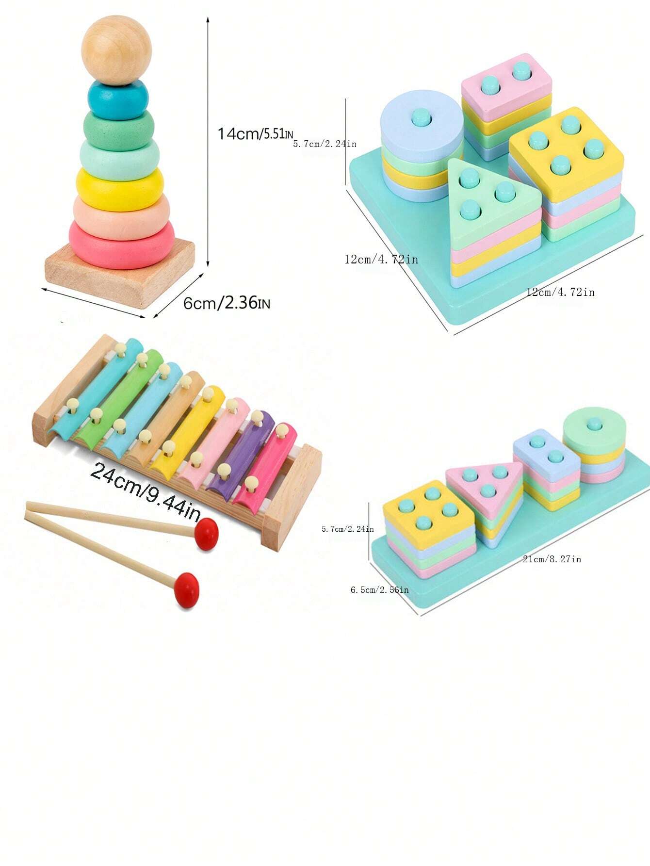 Orff Percussion Maraca Wood Rainbow Color Set Toy Xylophone Clock Shape