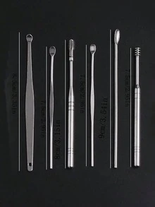 6pcs/Set Ear Cleaning Tool Kit, Stainless Steel Earwax Removal Tool Set, Adult Ear Curette Earwax Removal Kit - Silver - View 2