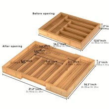 1 Pc Kitchen Expandable Bamboo Drawer Organizer Adjustable Wood Cutlery Tray For Kitchen Utensils, Flatware,Silverware - Multicolor - View 8