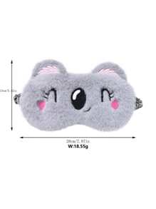 1pc Cute Elastic Soft Sleep Eye Mask For Girls, With Embroidered Black Eyes And Mouth, Made Of Polyester Short Plush In Light Gray, Suitable For Daily Resting