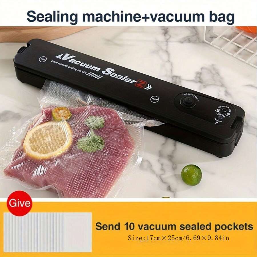 1set 10pcs Household Vacuum Sealing Machine, Food Preservation Machine, Plastic Sealing Machine Preservation Machine, Easy To Operate, Suitable For Dry And Soft Food Storage - Black - View 1