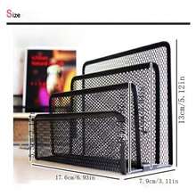 Desktop Document Holder Metal Grid Letter Shelf Divided Envelope Holder Letter Opener File Organizer Rack - Black - View 2