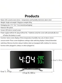 1 件 LED 曲面镜面电子闹钟，桌面创意多功能大屏幕温湿度时钟，房间装饰，家居装饰（不含电池），家居装饰，房间装饰礼物生日毕业数字时钟卧室装饰宿舍装饰返校学校装饰学校惊喜 - 白光 - 查看 4