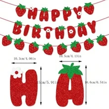 DIY String Glitter Strawberry Birthday Party Decoration Supplies - Strawberry Happy Birthday Sign Banner Bunting Garland Hanging Paper Kit For Strawberry Birthday Theme Party Decorations