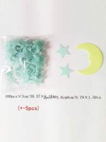 Luminous Dark Blue Star Yellow Moon Wall Stickers Set Plastic Fluorescent Stars Home Decor - Mint Blue - View 5