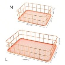 北歐鐵製收納籃化妝品收納盒桌面零食籃面膜收納籃雜物盒 - 玫瑰金-M - 查看 2