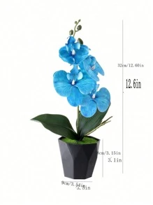 1pc Artificial Butterfly Orchid Potted Plant, Valentine Day, Gift Gifts Birthday Graduation - Blue - View 4