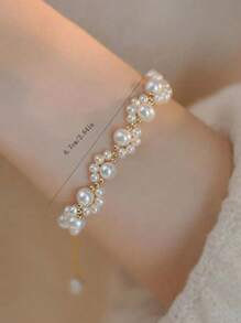 時尚甜美貓爪珍珠手鍊，適合女孩，是女友的禮物。 - 白色 - 查看 4