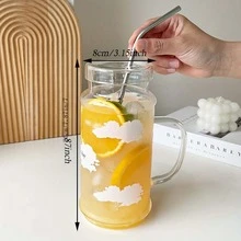 1入組，1000毫升卡通玻璃杯與金屬吸管，大容量耐熱可重複使用的水杯，適用於家居果汁飲料奶茶杯