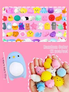 12 stks willekeurige kleur en stijl schattig diervormig mochi squishy speelgoed, stress- en grapspeelgoed voor studenten - Veel kleurig - Bekijken 1