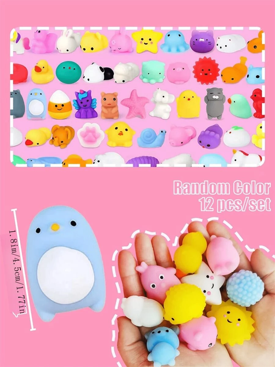 12 stks willekeurige kleur en stijl schattig diervormig mochi squishy speelgoed, stress- en grapspeelgoed voor studenten - Veel kleurig - Bekijken 1