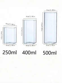 1入組400ml高硼矽玻璃簡約方形奶茶冷飲杯，適用於餐廳、廚房、酒店、凉茶店、新年、春節和聚會 - 無色 - 查看 2