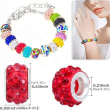 50pcs Large Hole Glass Beads For Jewelry Making, European Beads Bulk Mixed Color Spacer Beads With Rhinestones Lampwork Beads For DIY Craft Charms Bracelet Necklace Earring Making - Rose Red - View 2