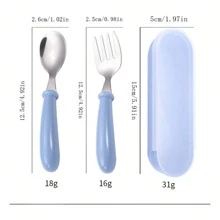 2pcs Stainless Steel Kids Cutlery Set (Spoon & Fork) With Box Packaging, Baby Utensils, Maternity & Baby Gift Set