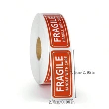 500pcs/Roll, Fragile Handle With Care Warning Stickers, 1 X 3 Inches, Used For Shipping And Packaging, Permanent Adhesive Labels - Red - View 7