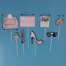Ladies Perfume, High Heel, Glasses, Bag Theme Cake Topper Set For Makeup Lovers,Christmas - Pink - View 5