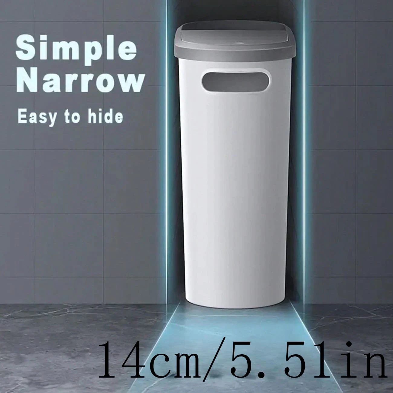 1pc Fashionable Design Narrow Bathroom Trash Can With Lid, Space-Saving ...