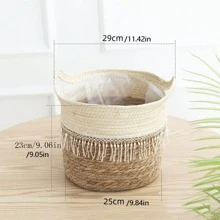1 件手工乡村风格草编花篮，北欧客厅室内装饰配人造虎尾兰盆栽 - 米色 - 查看 5