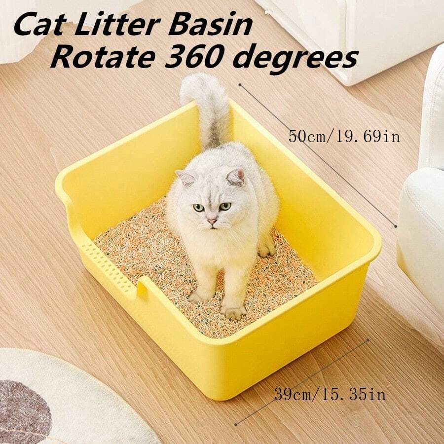 Extra Large Cat Litter Box With Splash Prevention, Open Top Cat Litter Pan For Kittens, Huge Sized Cat Litter Tray - Yellow - View 1