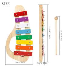 Portable Eight-Tone Handheld Xylophone Small Bell Piano Percussion Instrument, Wooden Toys - Wood Color - View 3