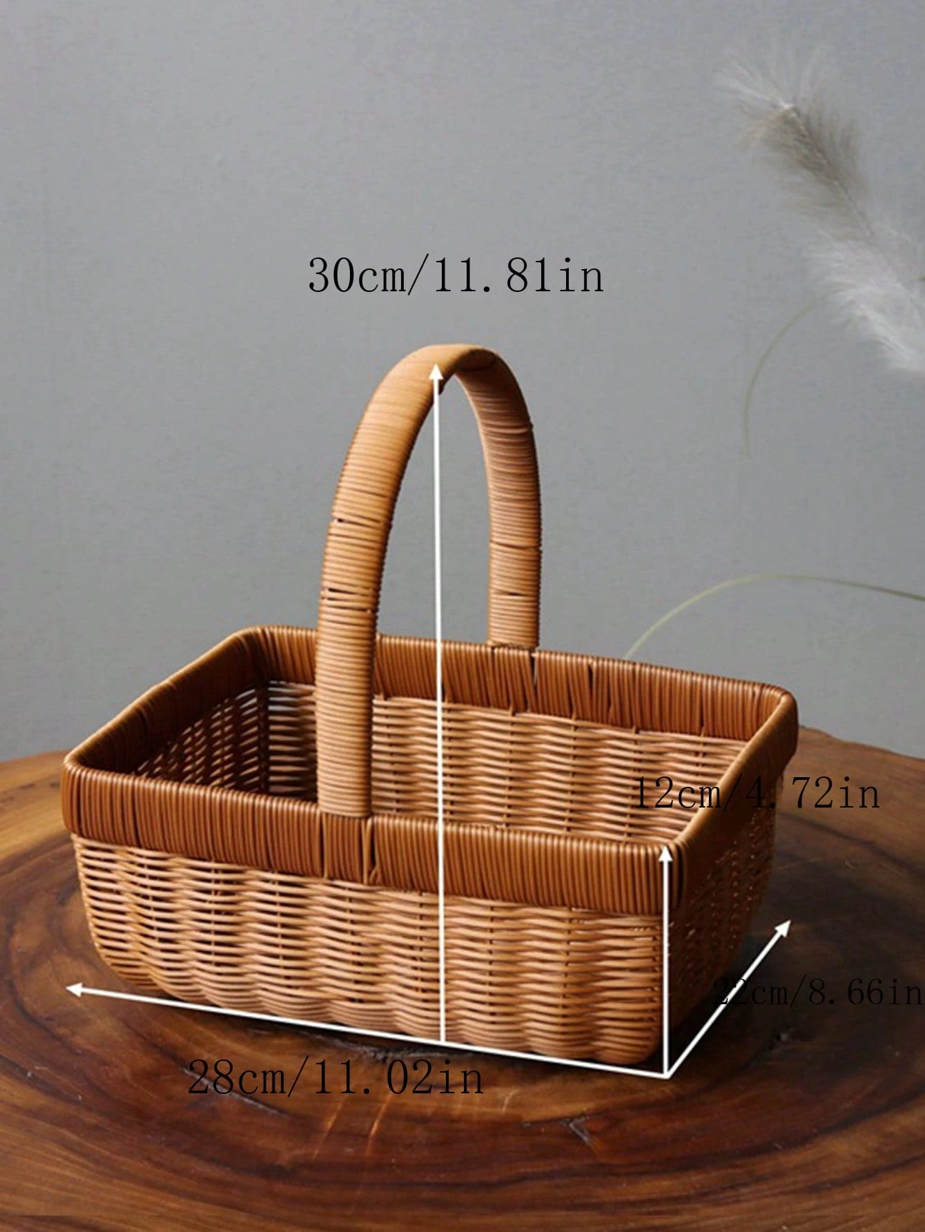 Square RattanStyle Handheld Basket, Shopping & Picking Fruit Basket, HandMade Woven Basket