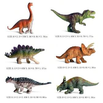 6 件/套实心 PVC 侏罗纪恐龙世界动物模型套装（霸王龙、三角龙、棘龙、剑龙、腕龙、翼龙）、桌面装饰收藏玩具、蛋糕装饰、儿童恐龙玩具、小恐龙、蛋形恐龙