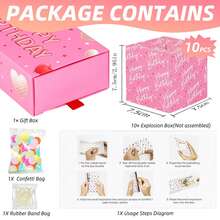 Happy Birthday Surprise Gift Box Explosion For Money -10 Pcs Pop Up Exploding Box With Confetti - Birthday Money Box For Cash Gift Funny - Folding Bouncing Gift Box Pink For Wife Mom Friend Women - Birthday Bounce Box - View 3