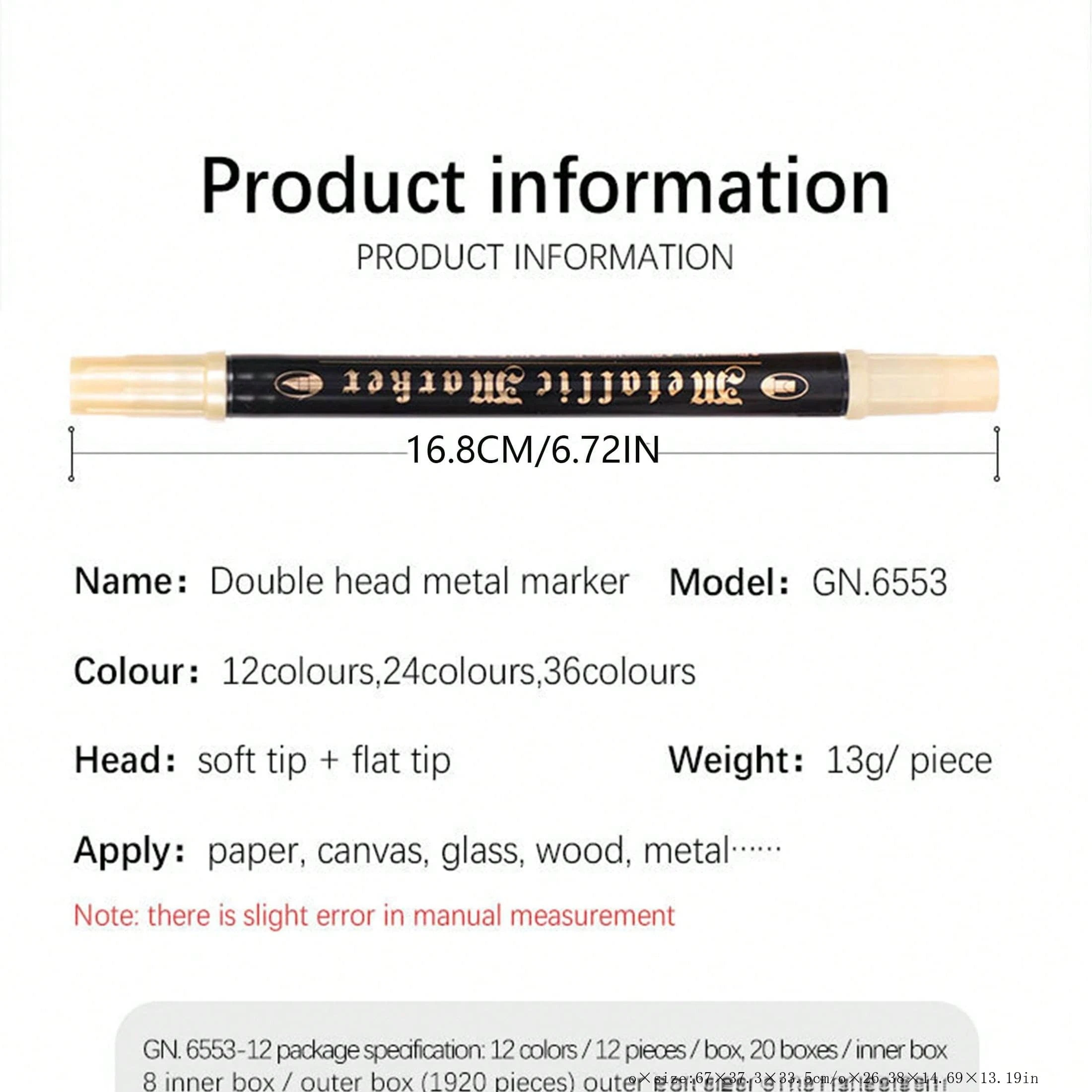 Guangna GN6553 Dual Tip 12Color Metallic Marker Pens For DIY Drawing