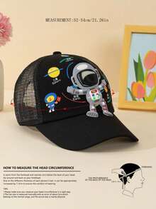 1 pieza Gorra de béisbol infantil para niños con diseño de astronauta espacial y espacio negro, adecuada para todas las estaciones, protección solar, estilo de dibujos animados, al aire libre, malla, galaxia de la vía láctea, planeta, elegante, gorra de protección solar para niños, sombrero de verano para niños, gorra de protección solar para niños, gorra de béisbol para niños, gorra de béisbol infantil al aire libre con protección solar - Negro - Ver 3