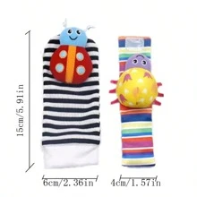 4入組嬰兒手腕腳套,可愛昆蟲設計,適用於嬰兒派對禮物 - 條紋襪4件套裝 - 查看 8