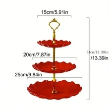 1入精美3層蛋糕盤，適用於茶會、婚禮等場合，可選擇荷葉邊或蕾絲設計，完美裝飾和服務甜點，適用於桌面和廚房配件