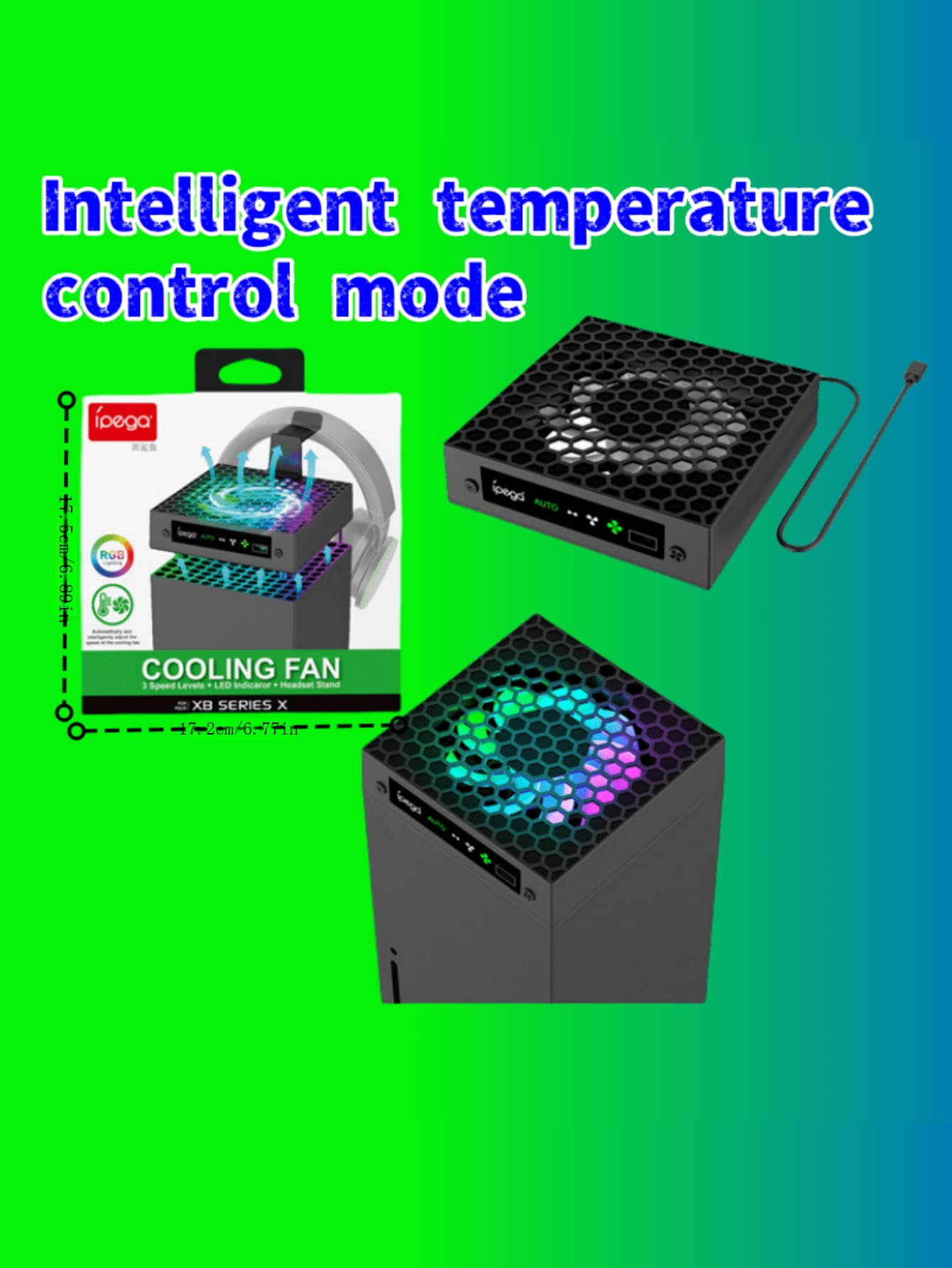 X 系列控制台智能温控冷却风扇，带 RGB 灯和耳机挂钩 - 散熱風扇 - 查看 1