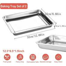 2入組36X27X4.8cm不沾不鏽鋼烤盤，鏡面光澤烤盤，易於清潔並可放入洗碗機 - 銀色 - 查看 3