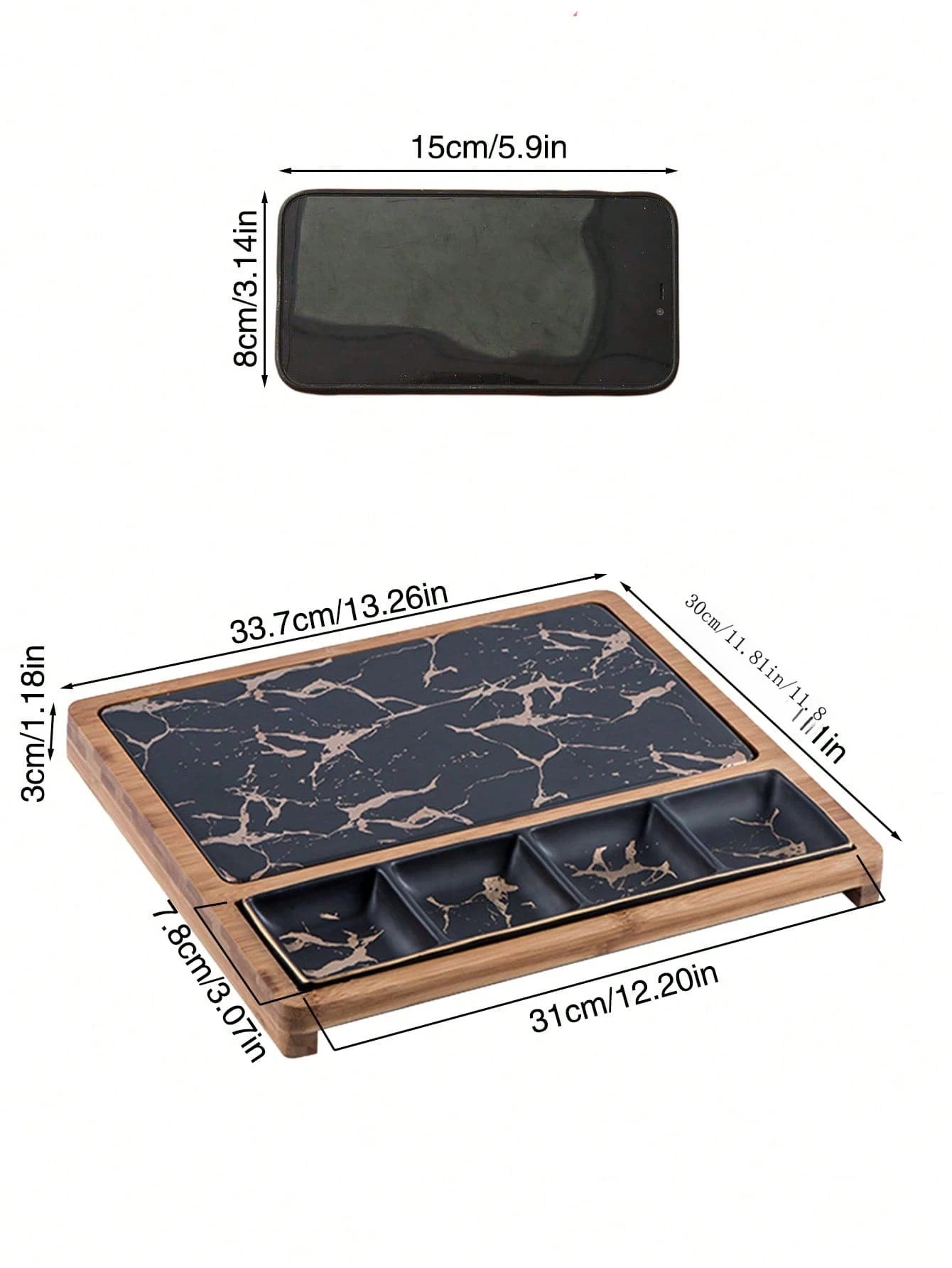 1pc Nordic Style Ceramic Marble Golden Texture Rectangle Plate With