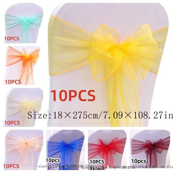 10 pièces Bandes de chaise jaunes, décoration de fête de mariage nœud en organza fleurs de dos de chaise , largeur de 18cm, longueur de 275cm. Instructions de DIY incluses pour nouer une forme de nœud. Fabriqué en fil de verre et peut être utilisé pour la décoration de table, de chaise, d'escalier ou de stand pour des cérémonies, des fêtes, des événements de remise de diplômes, etc. ainsi que pour l'emballage de cadeaux.