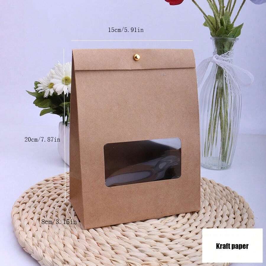 2pcs White Paper Bags With Window Display, Cookie & Pastry Packaging