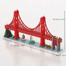 3800塊微粒建築積木，ABS材質，金門大橋模型套裝，極簡主義風格，以紅色為主，橋形設計，包括小型船隻和風景細節，非常適合送禮和家庭互動 - 彩色 - 查看 2